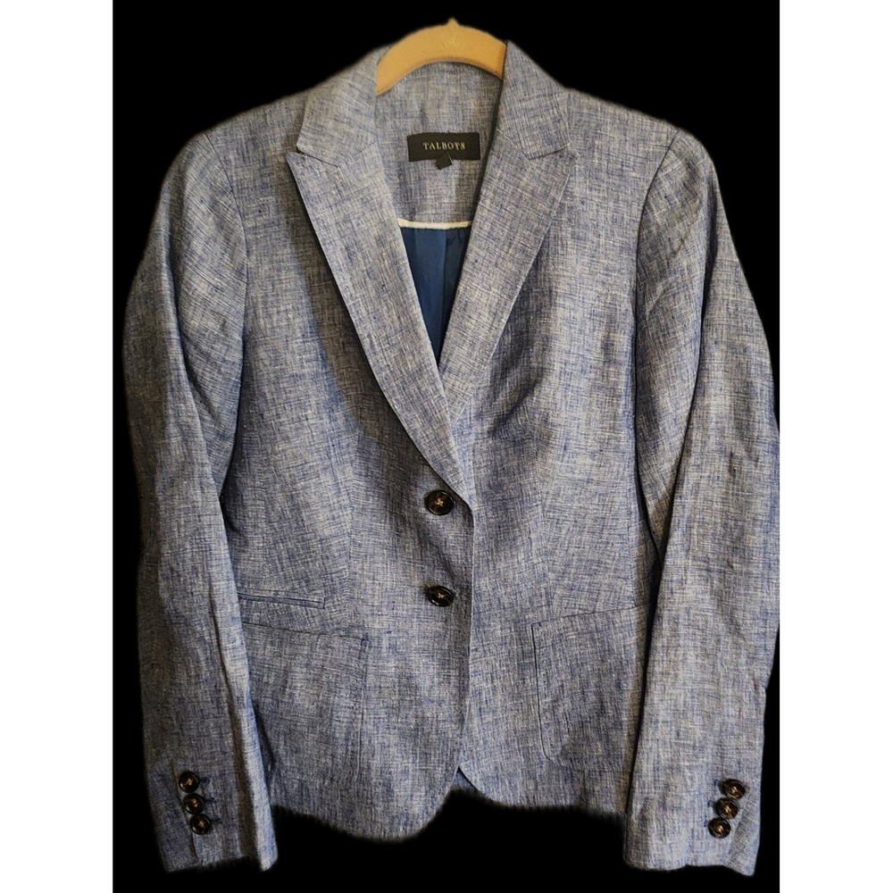 Talbots 100% Linen, Single Breasted Country Blue Blazer Women's Size 2 Workwear